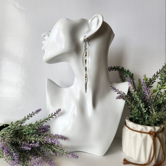 Bohemian Long Dangle Earrings, Earthy Picasso Seed Beads Handmade Earrings - Picture 3 of 6